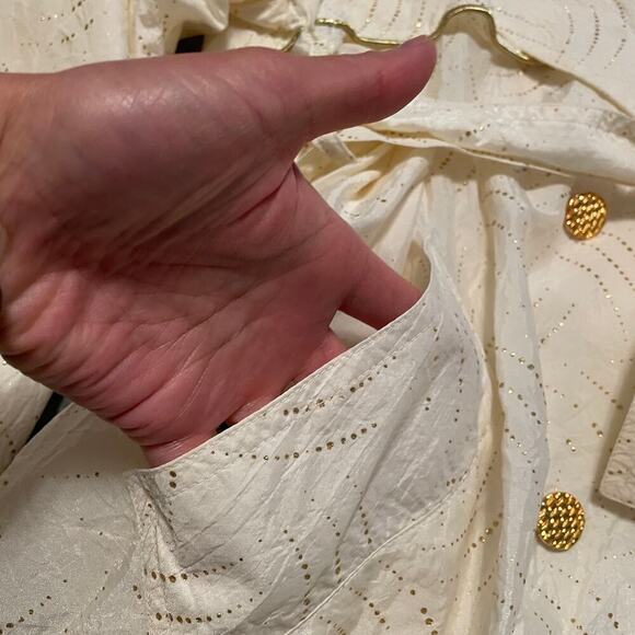 Vintage Portrait White Gold Trench Coat Womens Medium 10 Bling Sheer 80s Retro - Picture 4 of 16